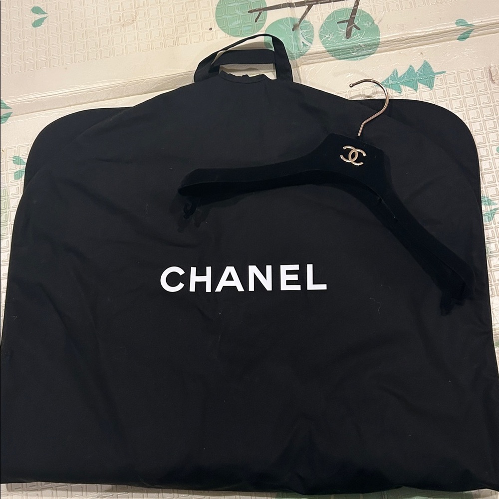 CHANEL Black Garment Cover and hanger with CHANEL logo